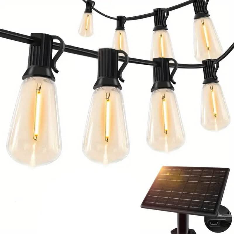 50 Ft. Solar String Outdoor Lights with Remote ST38 Vintage Edison Bulbs DailySale