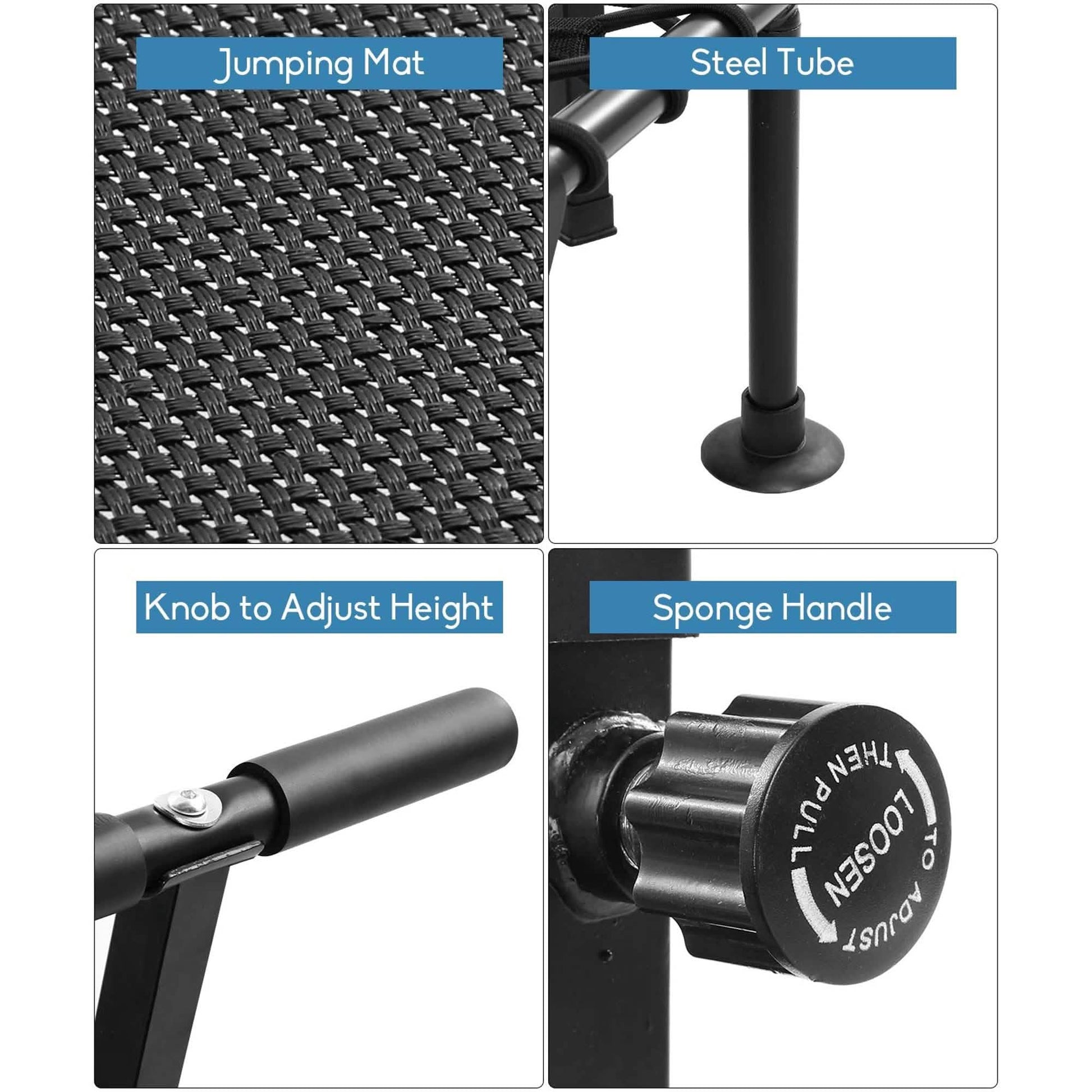 50" Mini Fitness Rebounder Spring-Less Indoor 3-Level Adjustable Foam Handle DailySale