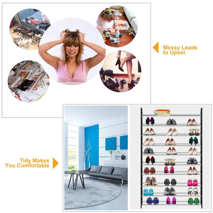 50-Pair Shoe Rack Storage Organizer 10-Tier Portable Wardrobe Tower DailySale