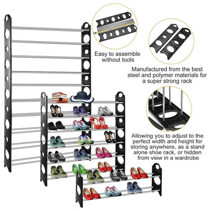 50-Pair Shoe Rack Storage Organizer 10-Tier Portable Wardrobe Tower DailySale
