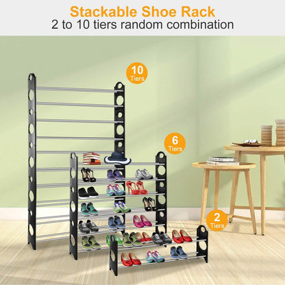 50-Pair Shoe Rack Storage Organizer 10-Tier Portable Wardrobe Tower DailySale