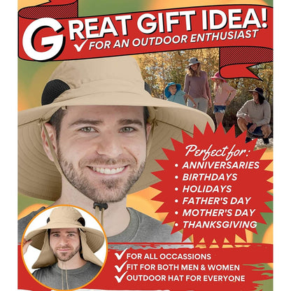 50+ Sun Protection Cap Wide Brim Fishing Hat with Face & Neck Flap DailySale