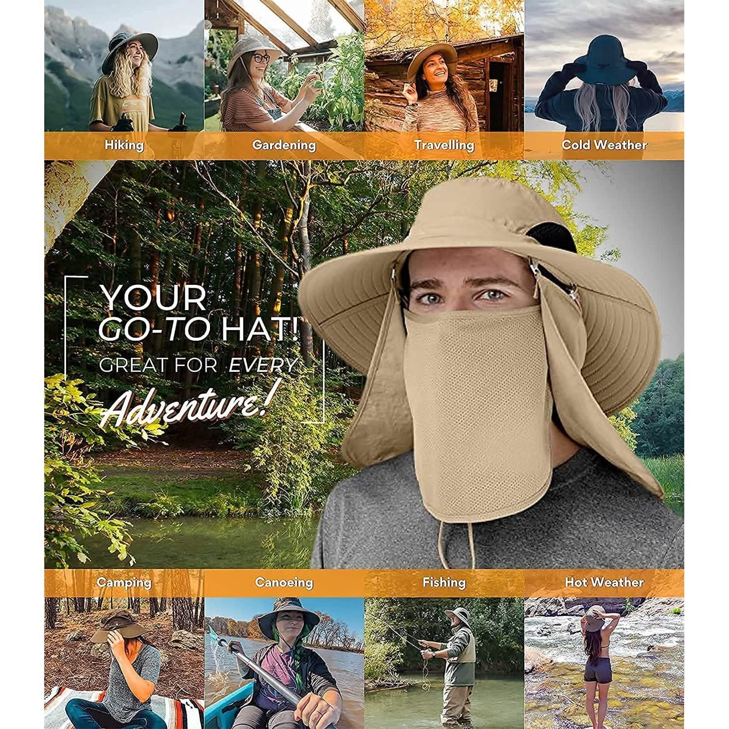 50+ Sun Protection Cap Wide Brim Fishing Hat with Face & Neck Flap DailySale