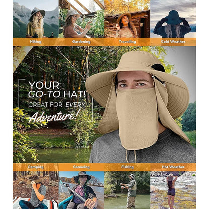 50+ Sun Protection Cap Wide Brim Fishing Hat with Face & Neck Flap DailySale