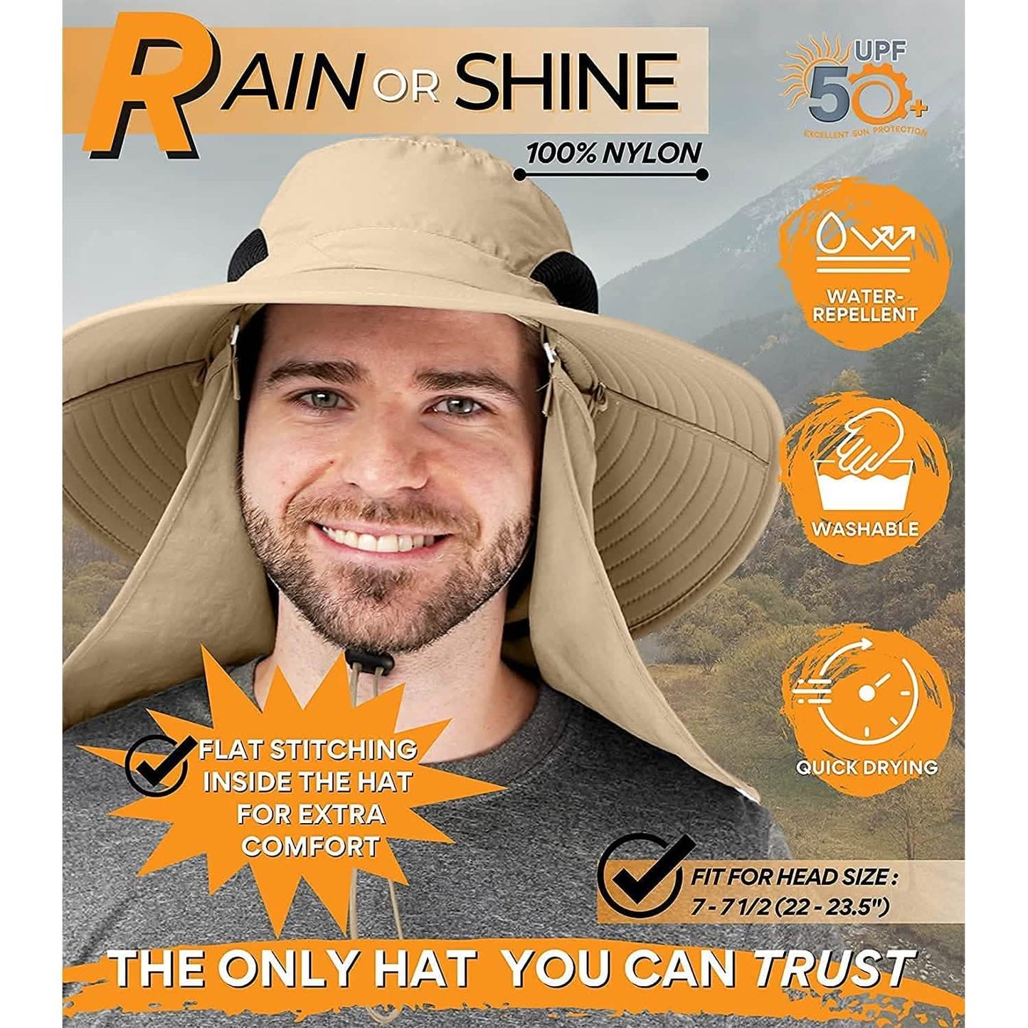 50+ Sun Protection Cap Wide Brim Fishing Hat with Face & Neck Flap DailySale