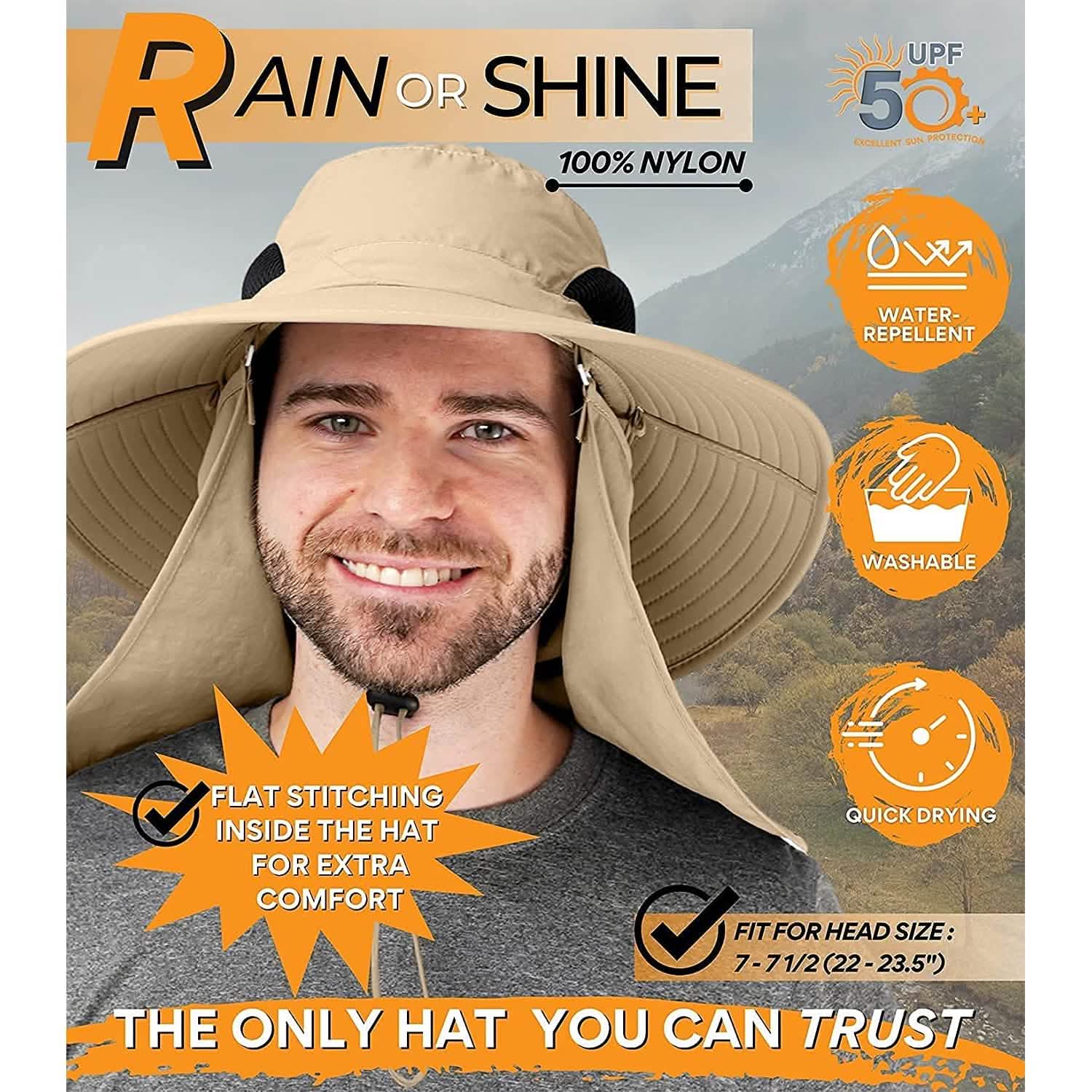 50+ Sun Protection Cap Wide Brim Fishing Hat with Face & Neck Flap DailySale