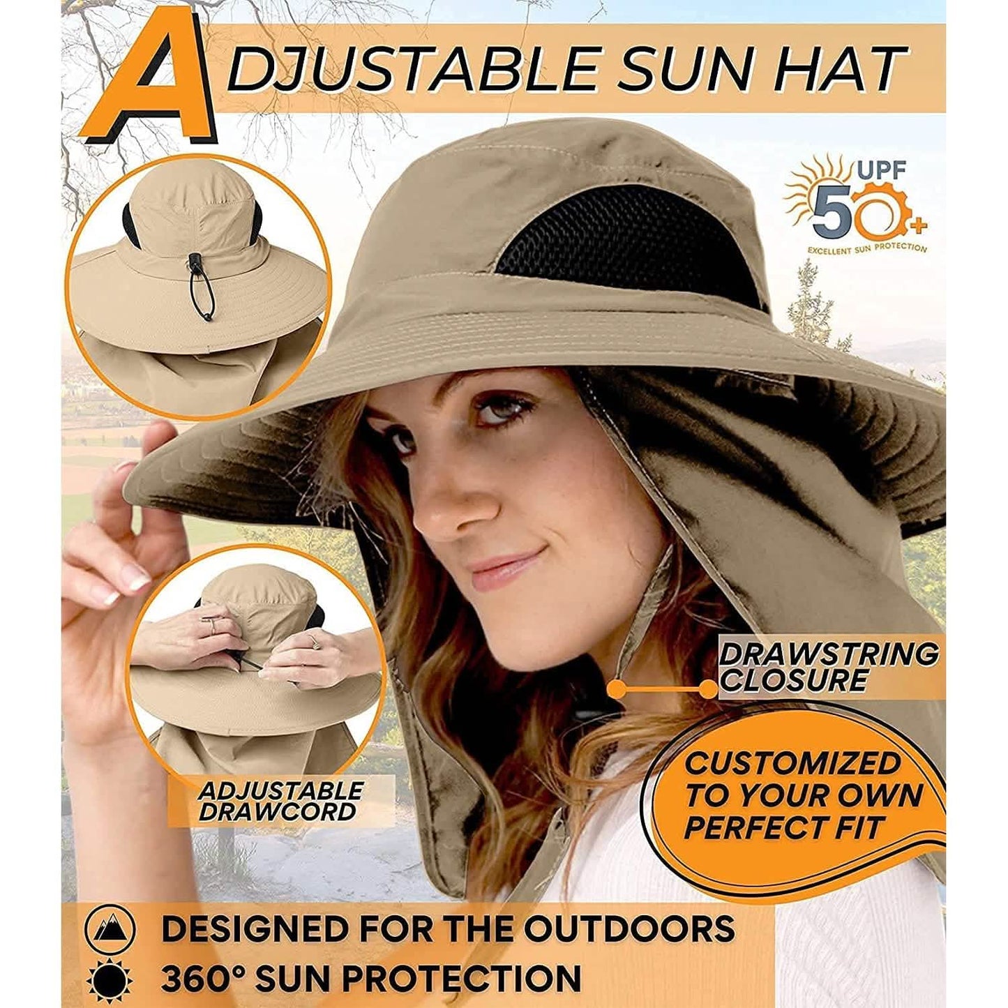 50+ Sun Protection Cap Wide Brim Fishing Hat with Face & Neck Flap DailySale