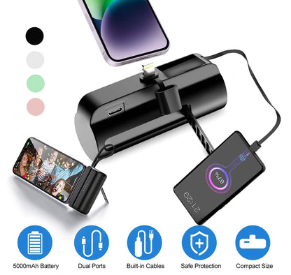5000mAh Portable Phone Charger Built-in Type C Cable Dual Output DailySale