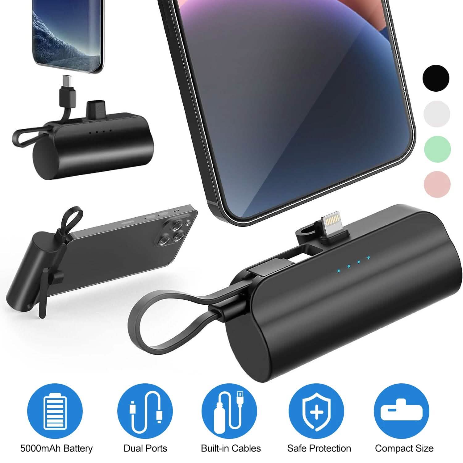 5000mAh Portable Phone Charger Built-in Type C Cable Dual Output DailySale