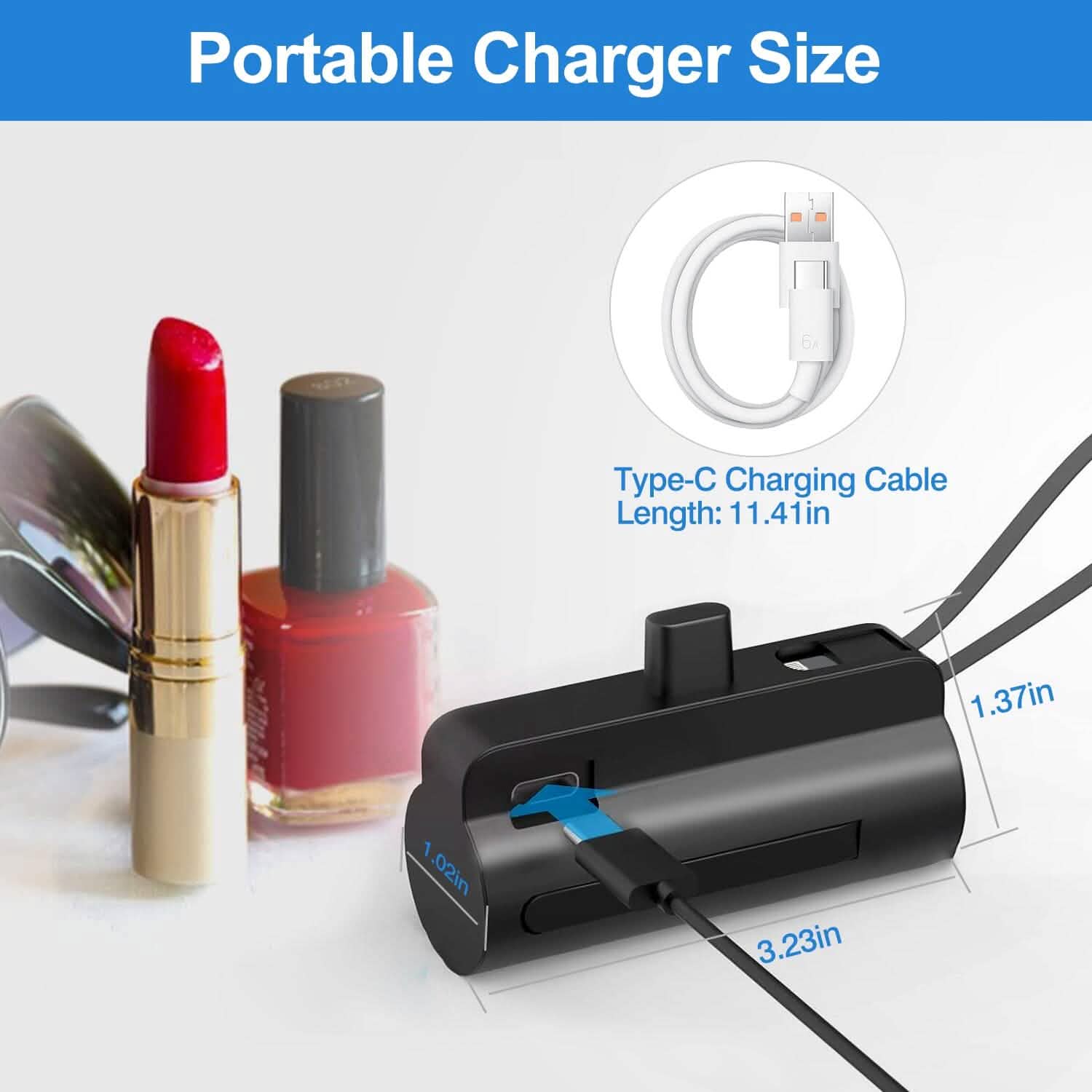 5000mAh Portable Phone Charger Built-in Type C Cable Dual Output DailySale