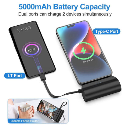 5000mAh Portable Phone Charger Built-in Type C Cable Dual Output DailySale