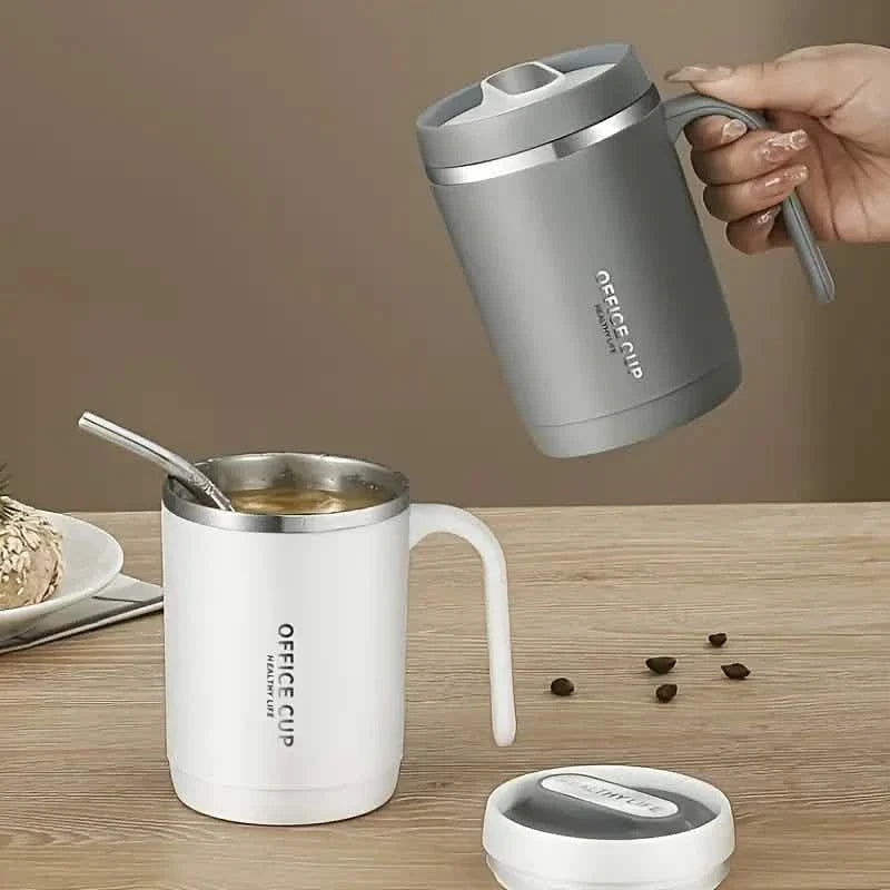500ml Water Cup with Cover Sealing Silicone Ring Double-layer Leak-proof Drink Water Handle Stainless Coffee Insulated Cup DailySale