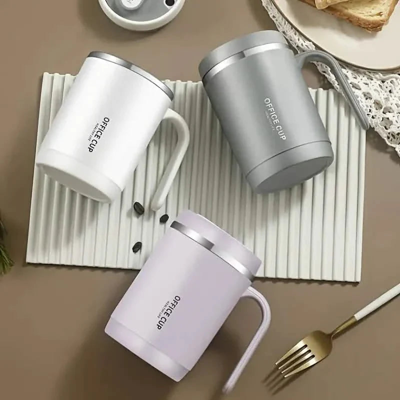 500ml Water Cup with Cover Sealing Silicone Ring Double-layer Leak-proof Drink Water Handle Stainless Coffee Insulated Cup DailySale
