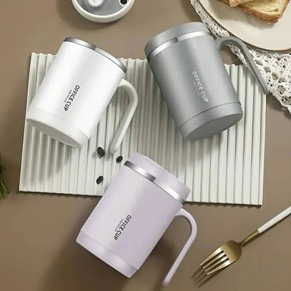 500ml Water Cup with Cover Sealing Silicone Ring Double-layer Leak-proof Drink Water Handle Stainless Coffee Insulated Cup DailySale