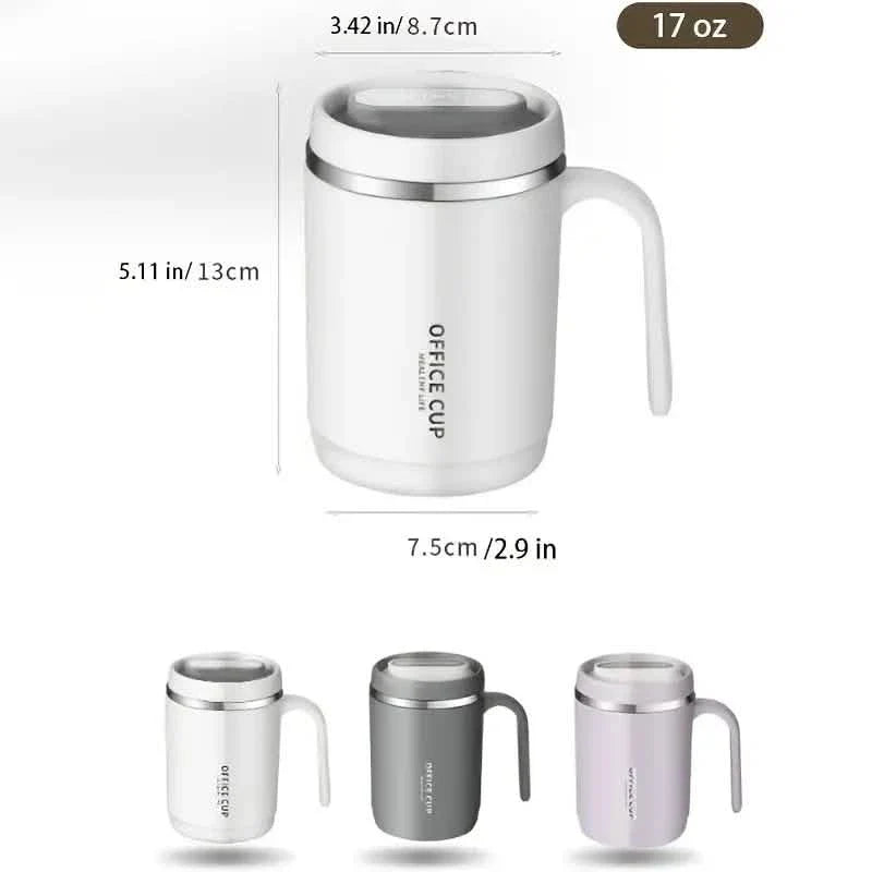 500ml Water Cup with Cover Sealing Silicone Ring Double-layer Leak-proof Drink Water Handle Stainless Coffee Insulated Cup DailySale