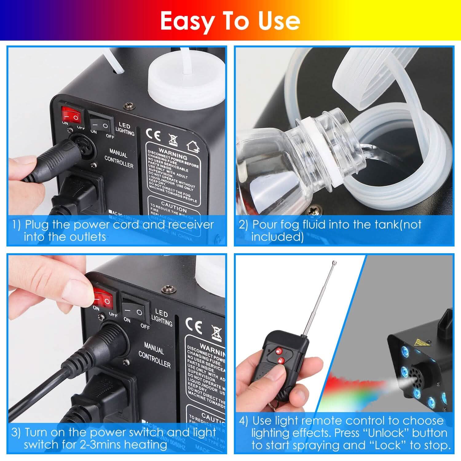 500W Fog Machine 2000CFM Colorful Smoke Machine with 8-Pieces LEDs 5 Lighting Effects 3-Level Brightness DailySale