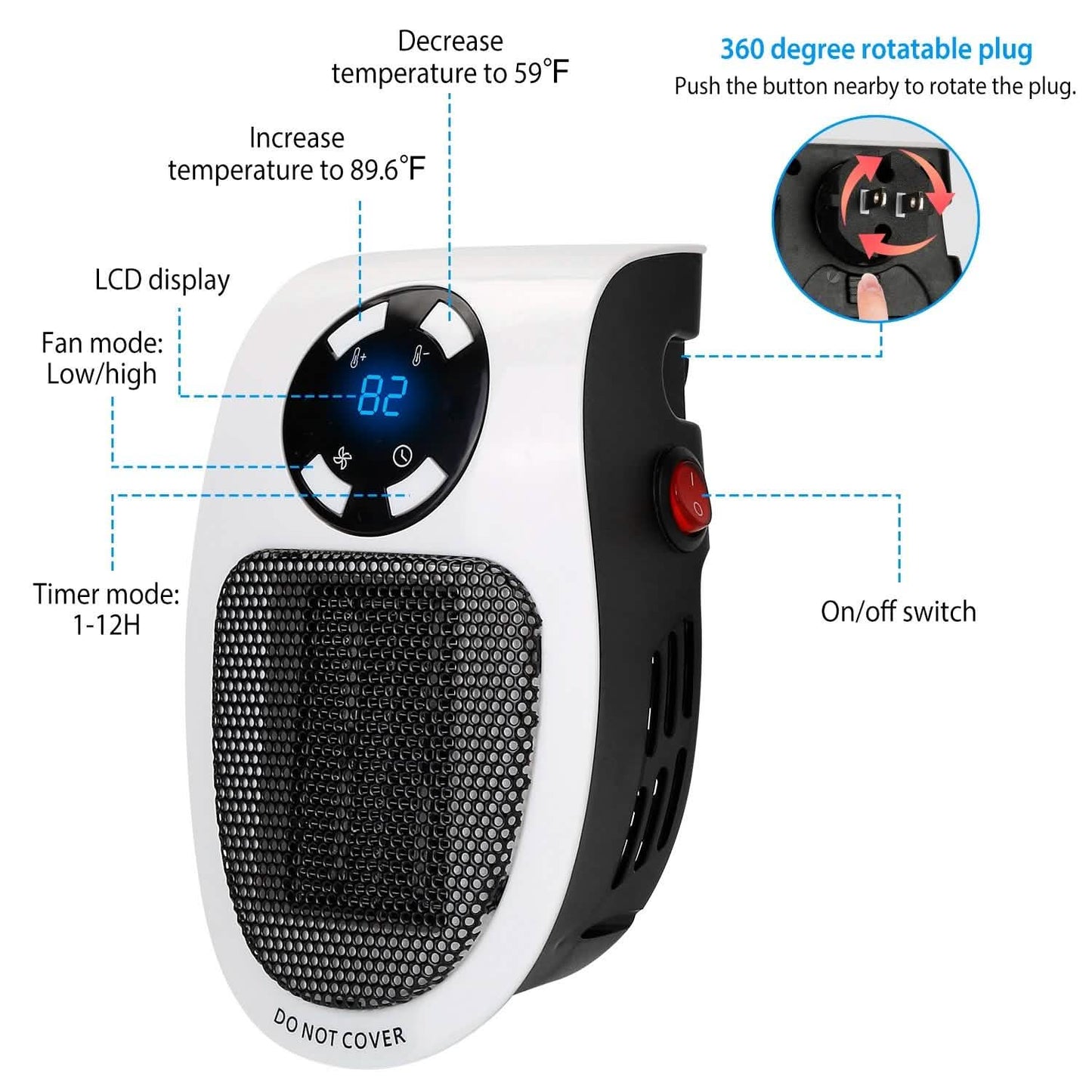 500W Portable Heater Fan Wall Outlet with Remote Control DailySale