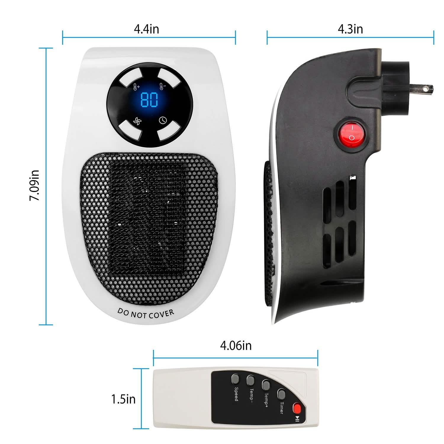 500W Portable Heater Fan Wall Outlet with Remote Control DailySale