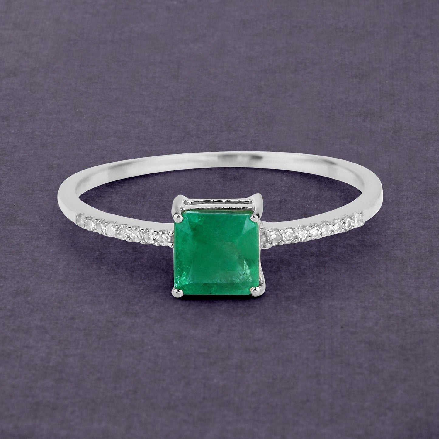0.64 Carat Genuine Zambian Emerald and White Diamond 14K White Gold Ring Bids.com