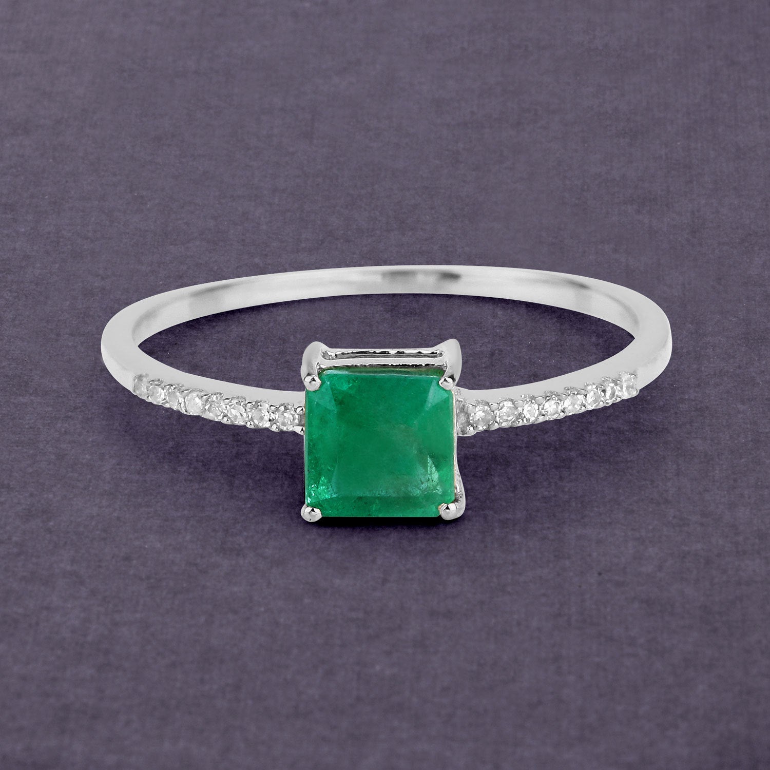 0.64 Carat Genuine Zambian Emerald and White Diamond 14K White Gold Ring Bids.com