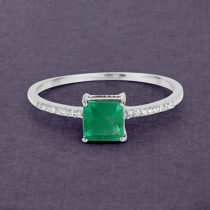 0.64 Carat Genuine Zambian Emerald and White Diamond 14K White Gold Ring Bids.com