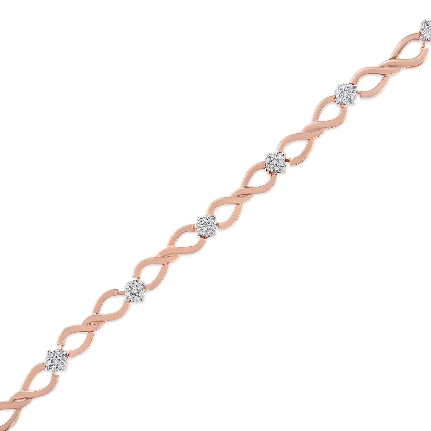 10K Rose Gold 1/2 cttw Diamond Cluster and Infinity Weave Link Bracelet (H-I Color, I2-I3 Clarity) - Size 7" Bids.com
