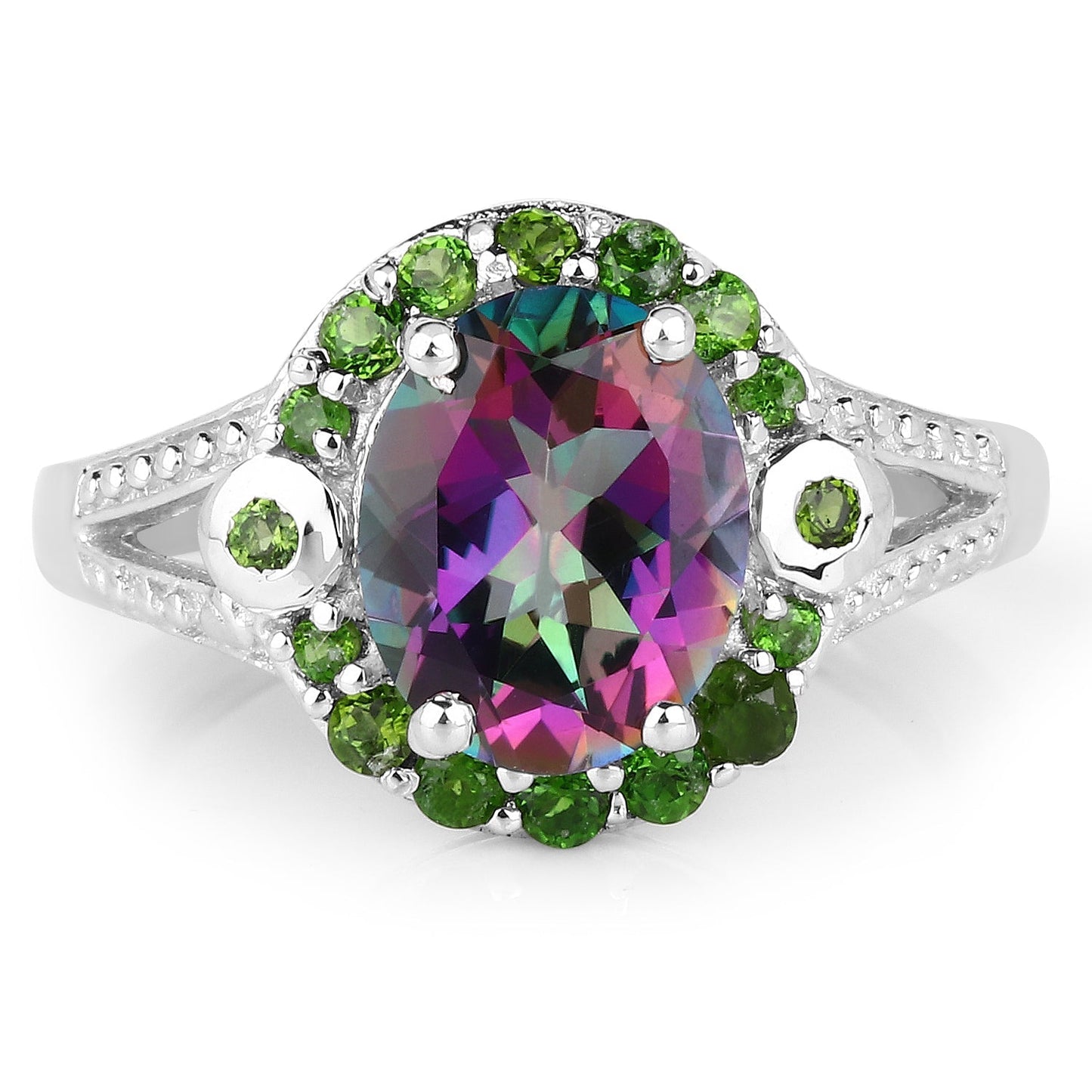 3.92 Carat Genuine Mystic Quartz& Chrome Diopside .925 Sterling Silver Ring Bids.com