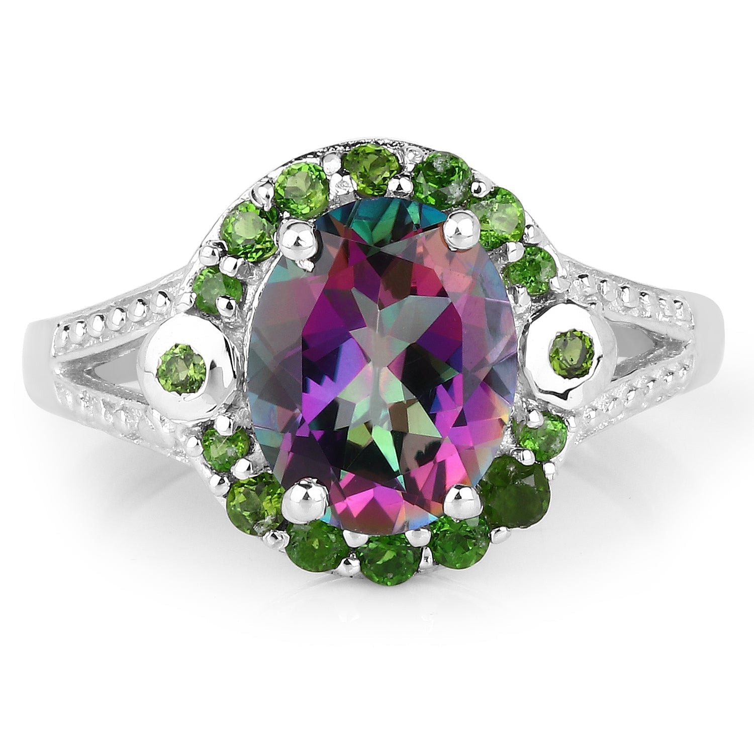 3.92 Carat Genuine Mystic Quartz& Chrome Diopside .925 Sterling Silver Ring Bids.com