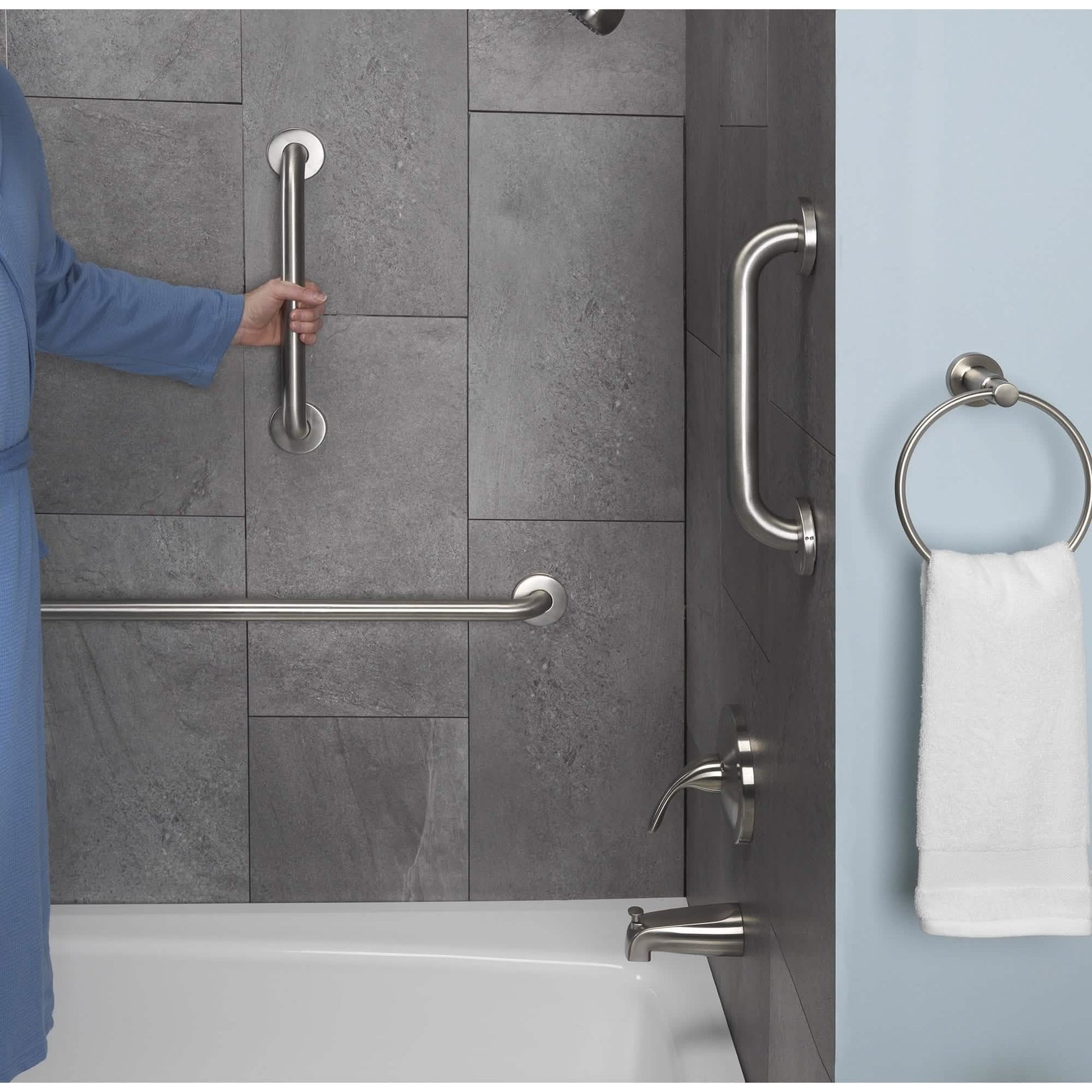 Stainless Steel 20cm Bathroom Shower Grab Bar & Towel Rail DailySale