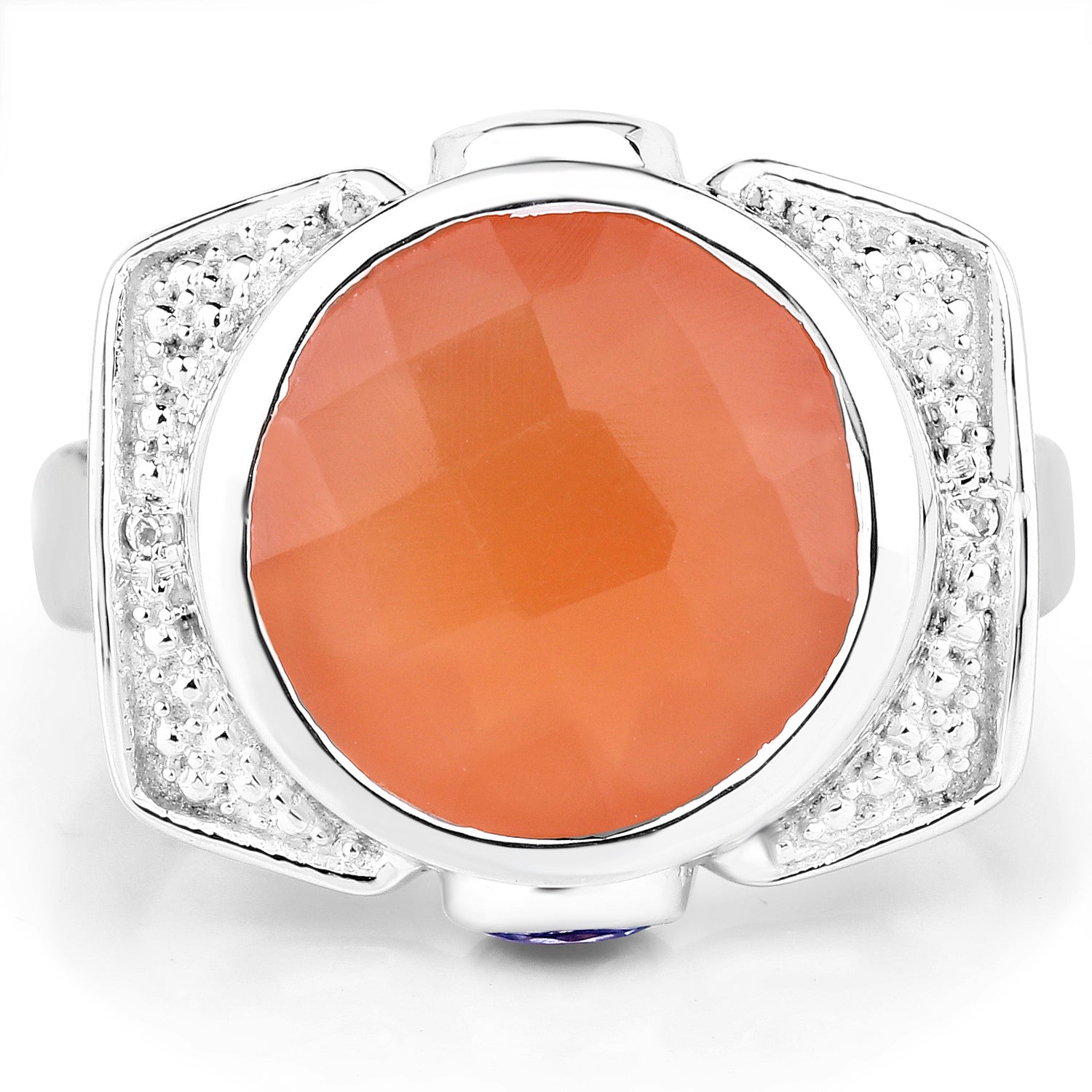 5.99 Carat Genuine Peach Moonstone, Tanzanite and White Topaz .925 Sterling Silver Ring Bids.com