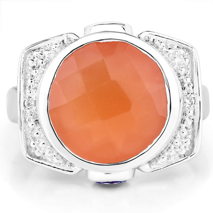 5.99 Carat Genuine Peach Moonstone, Tanzanite and White Topaz .925 Sterling Silver Ring Bids.com