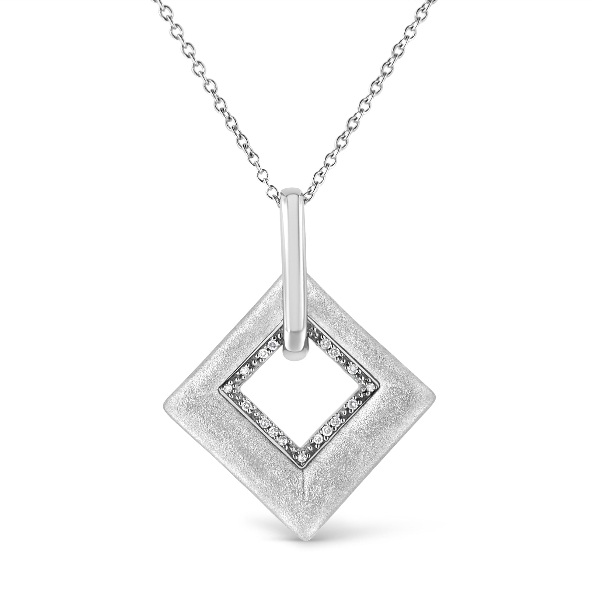 .925 Sterling Silver Pave-Set Diamond Accent Kite Shape 18" Pendant Necklace (I-J Color, I1-I2 Clarity) Bids.com