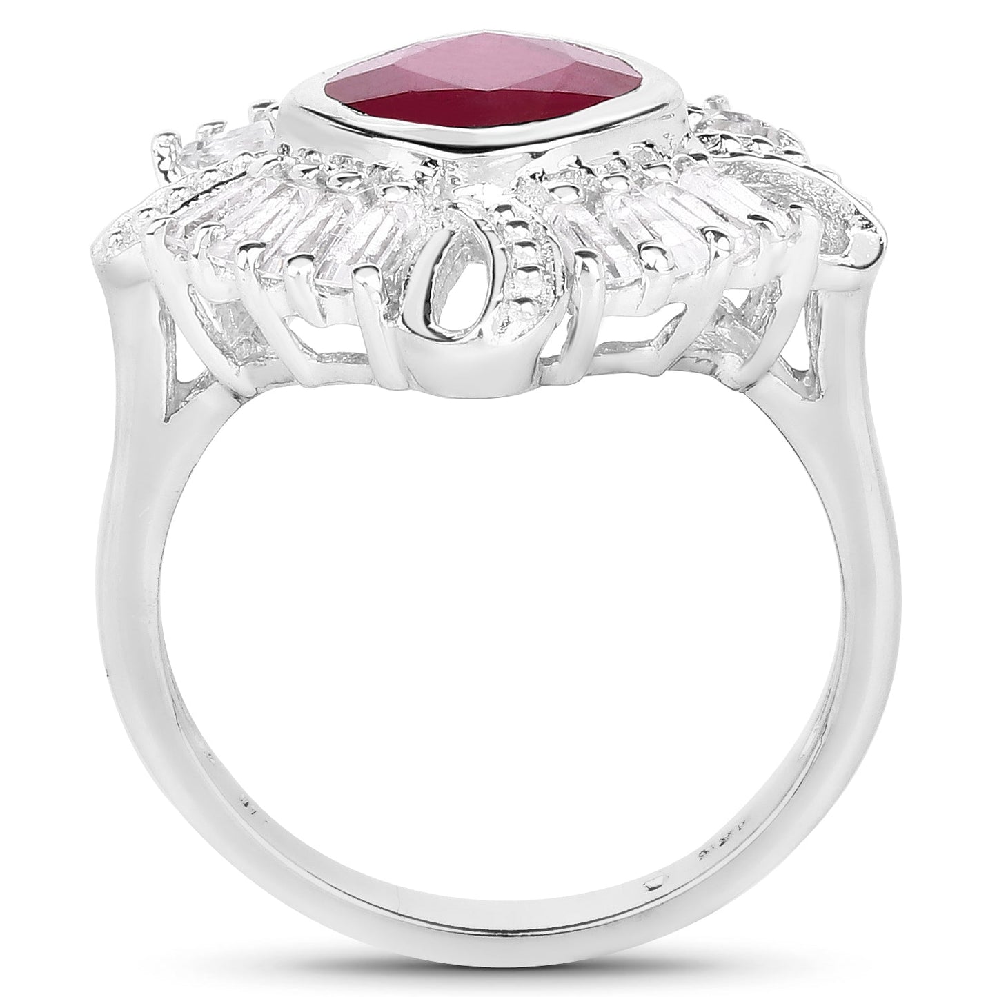 2.66 Carat Glass Filled Ruby and White Topaz .925 Sterling Silver Ring Bids.com