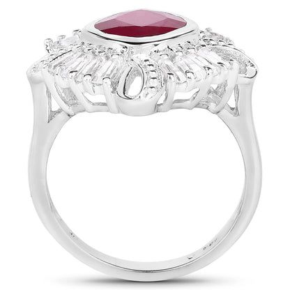 2.66 Carat Glass Filled Ruby and White Topaz .925 Sterling Silver Ring Bids.com