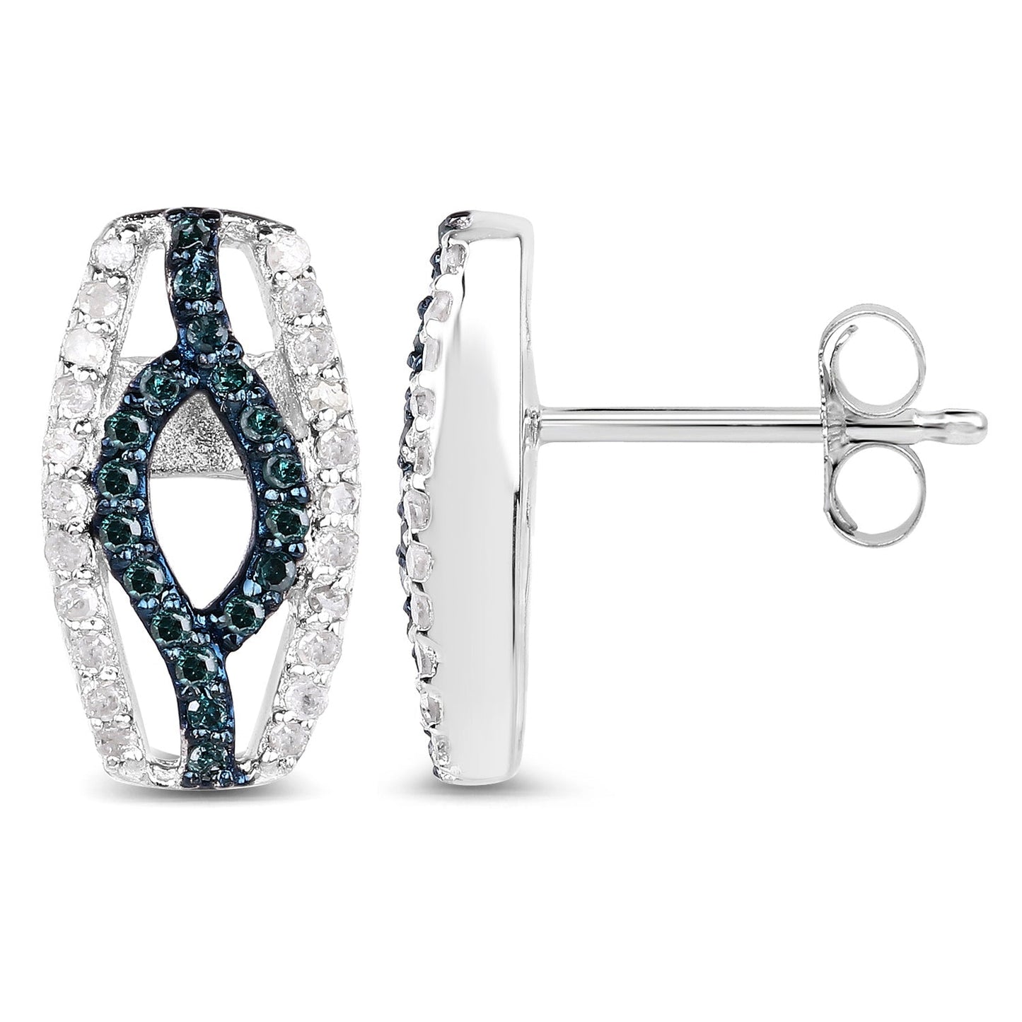 0.42 Carat Genuine Blue Diamond & White Diamond .925 Sterling Silver Earrings Bids.com