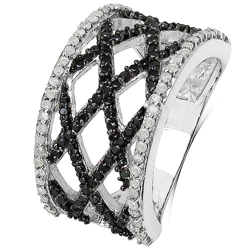 0.92 Carat Genuine Black Diamond & White Diamond .925 Sterling Silver Ring Bids.com