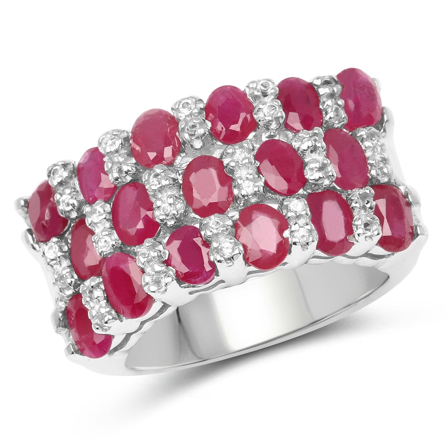 3.69 Carat Genuine Ruby and White Topaz .925 Sterling Silver Ring Bids.com