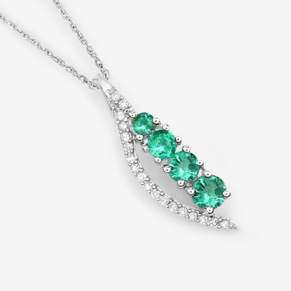 0.34 Carat Genuine Zambian Emerald and White Diamond 14K White Gold Pendant Bids.com