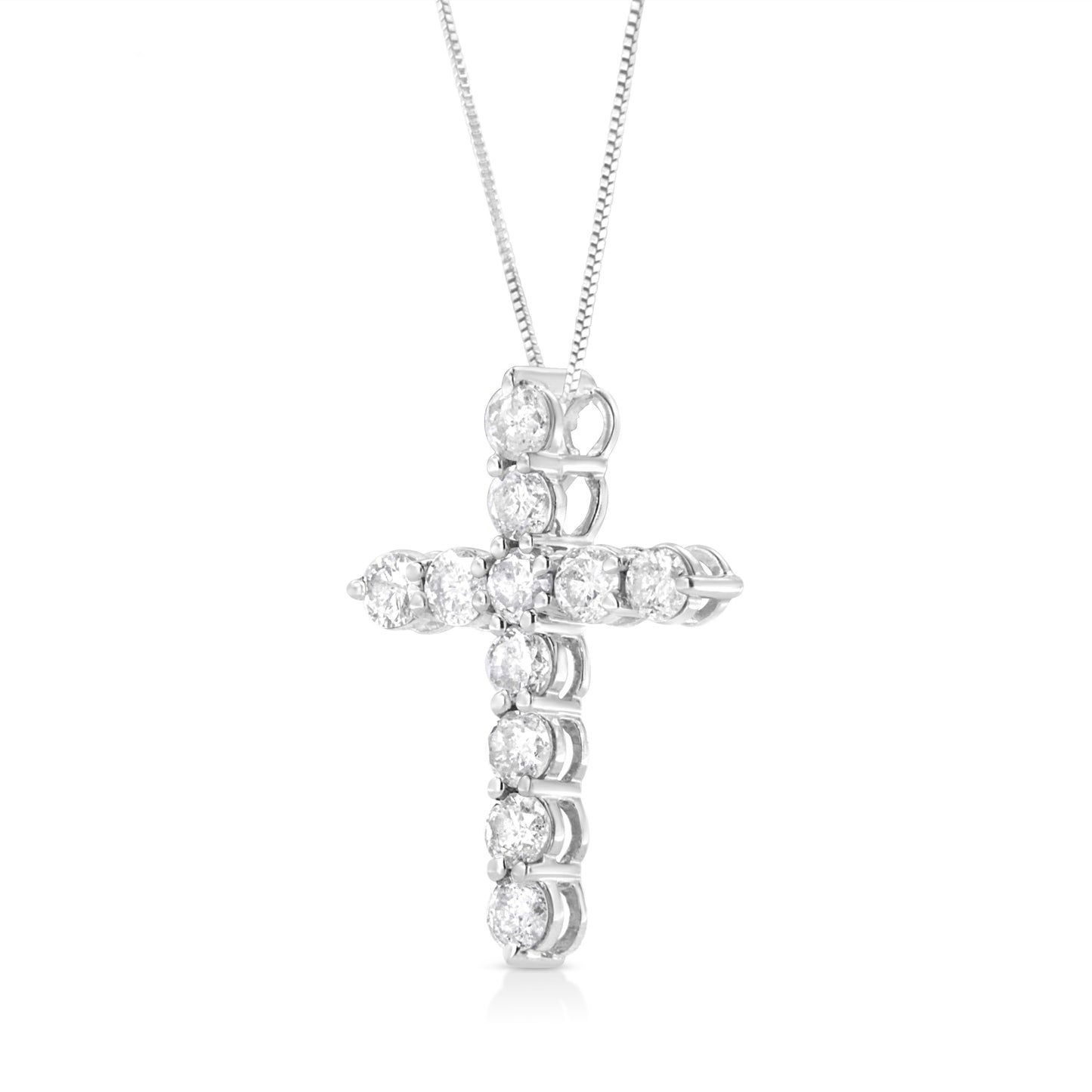 .925 Sterling Silver 1.0 Cttw Prong Set Round-Cut Diamond Cross 18" Pendant Necklace (I-J Color, I2-I3 Clarity) Bids.com