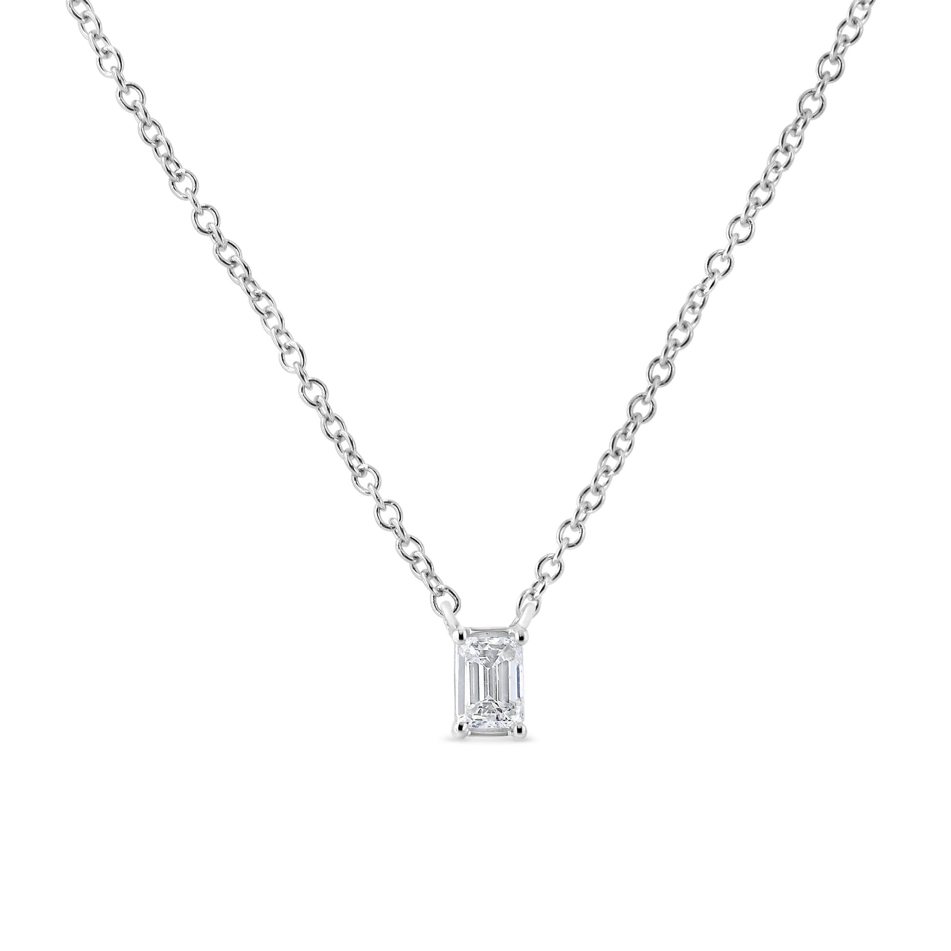 14K White Gold 1/3 Cttw Emerald Shape Solitaire Diamond 18" Pendant Necklace (G-H Color, VS2-SI1 Clarity) Bids.com