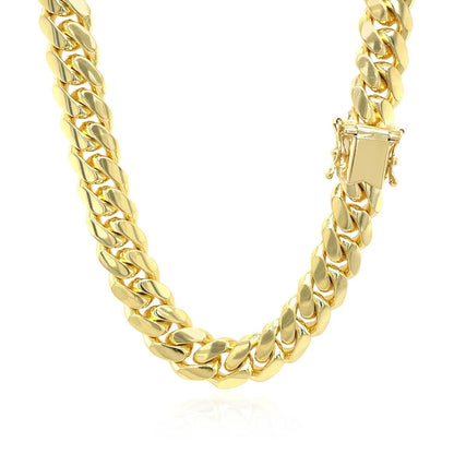 9.25mm 14k Yellow Gold Classic Miami Cuban Solid Chain Bids.com