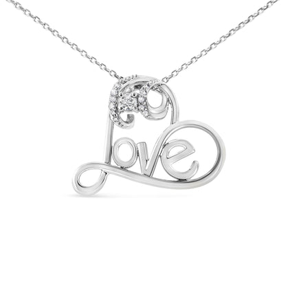 .925 Sterling Silver 1/10 Cttw Round Brilliant-Cut Diamond Accented Open Heart with Love 18" Pendant Necklace (H-I Color, I1-I2 Clarity) Bids.com