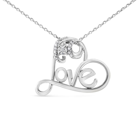 .925 Sterling Silver 1/10 Cttw Round Brilliant-Cut Diamond Accented Open Heart with Love 18" Pendant Necklace (H-I Color, I1-I2 Clarity) Bids.com