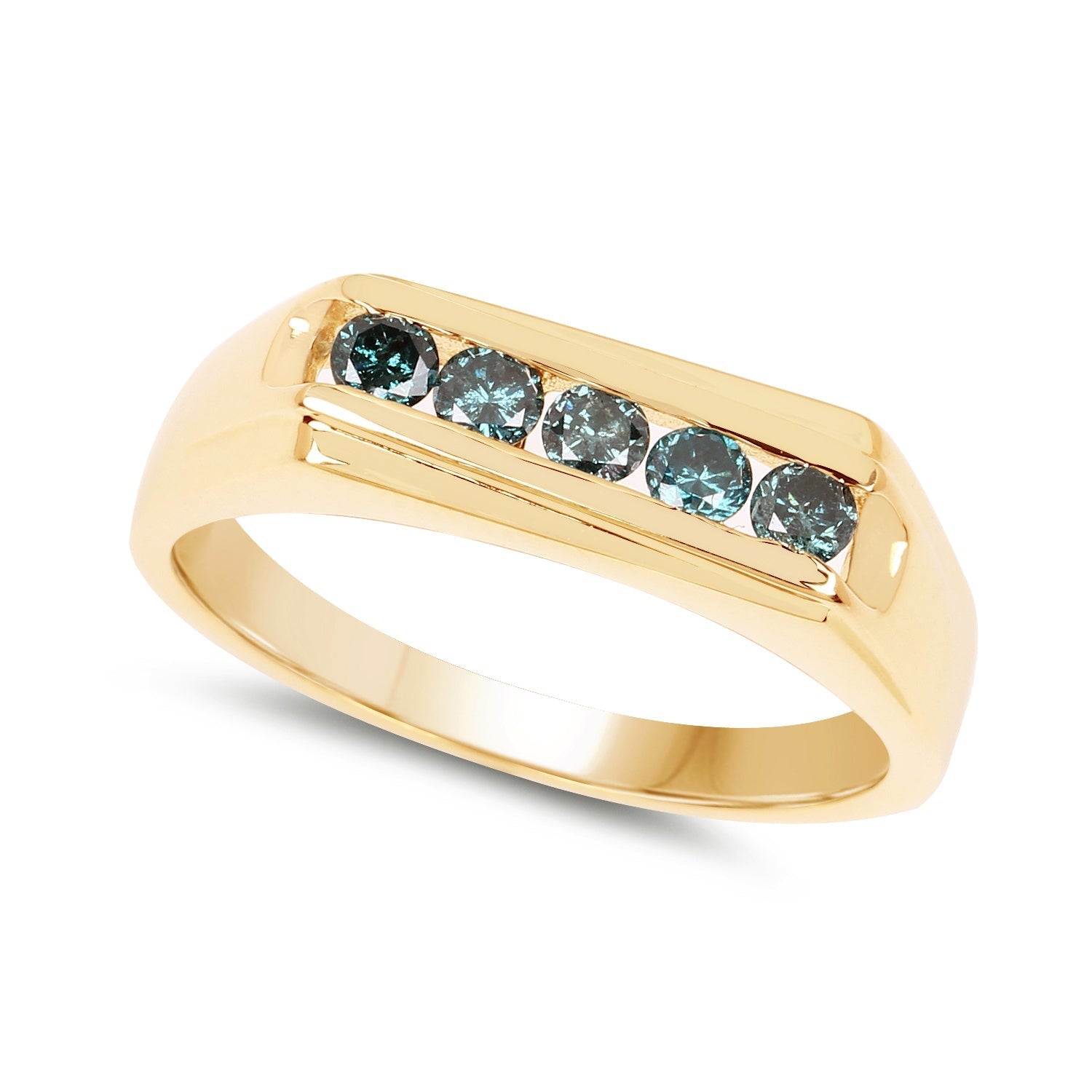 14K Yellow Gold Plated 0.35 Carat Genuine Blue Diamond .925 Sterling Silver Ring Bids.com