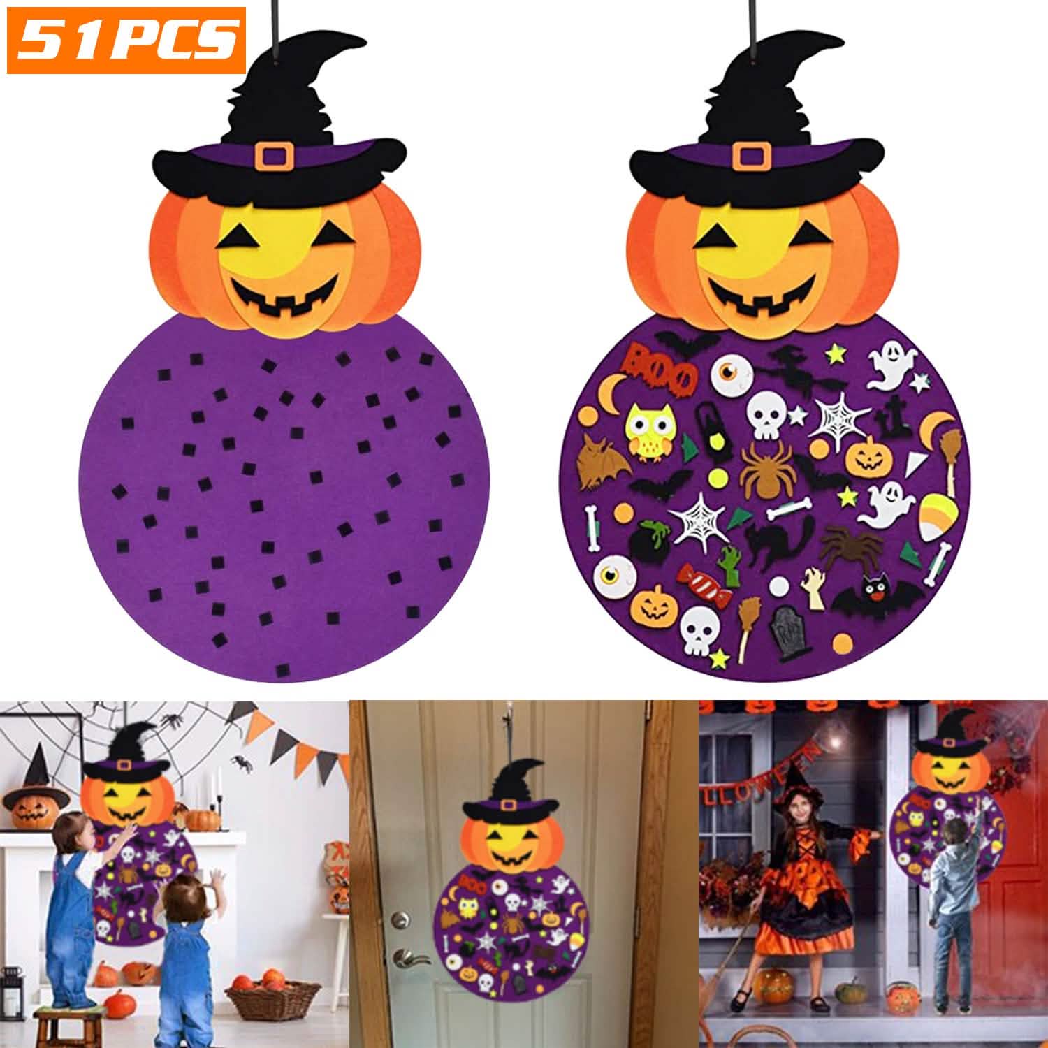 51-Pieces: Felt Pumpkin Witch Hanging Décor DailySale