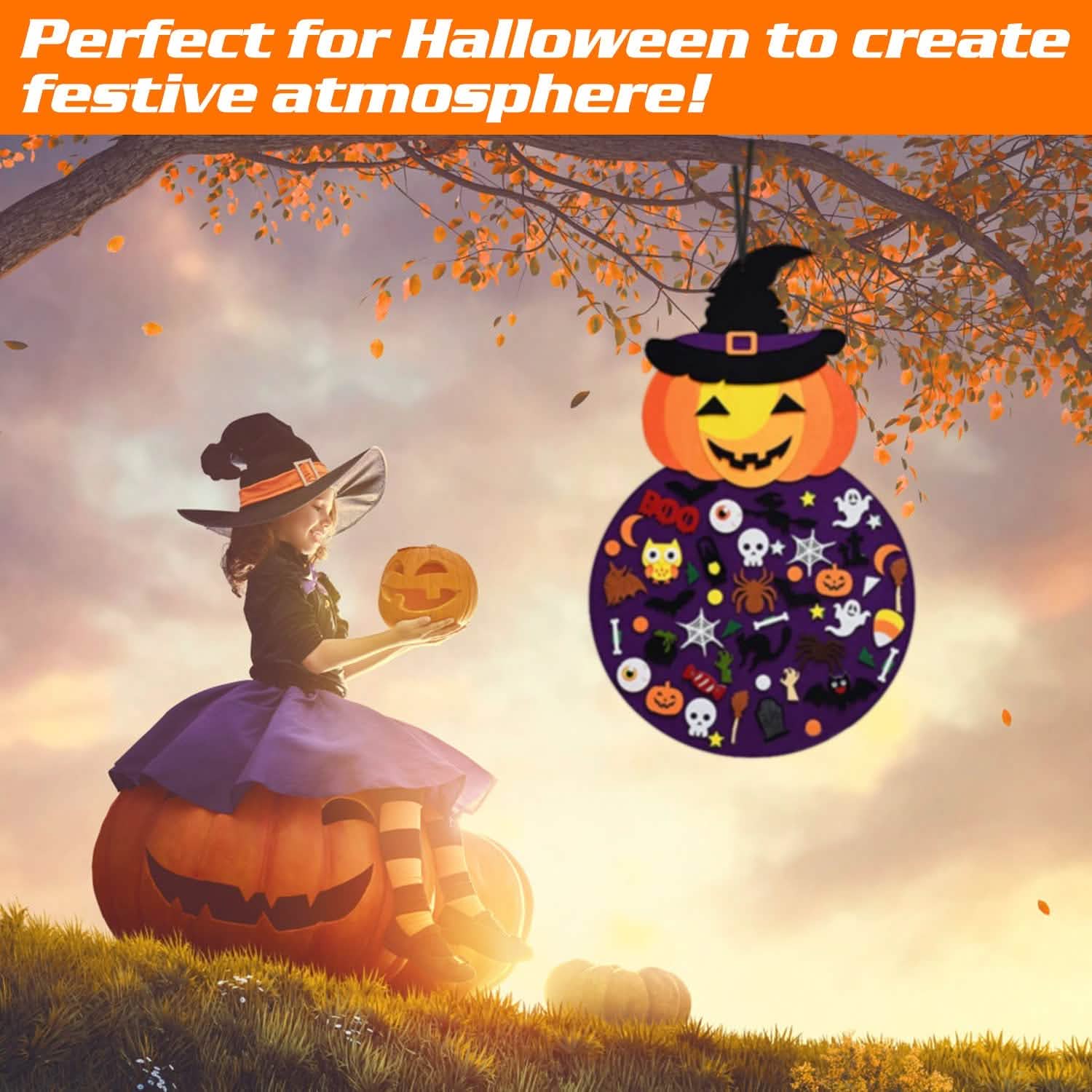 51-Pieces: Felt Pumpkin Witch Hanging Décor DailySale