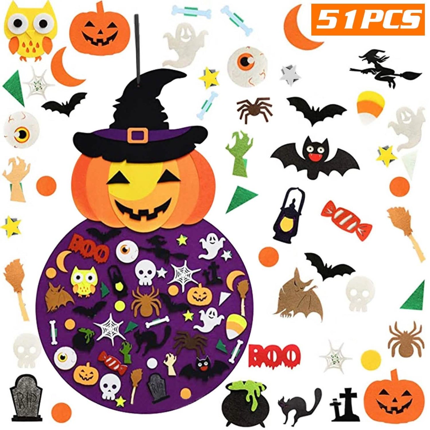 51-Pieces: Felt Pumpkin Witch Hanging Décor DailySale