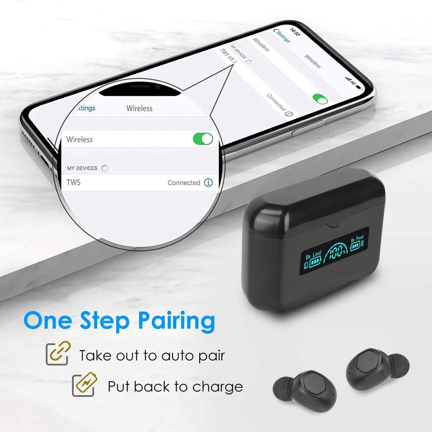 5.1 TWS Wireless Earphone with Charging Case IPX4 Waterproof Power Bank DailySale