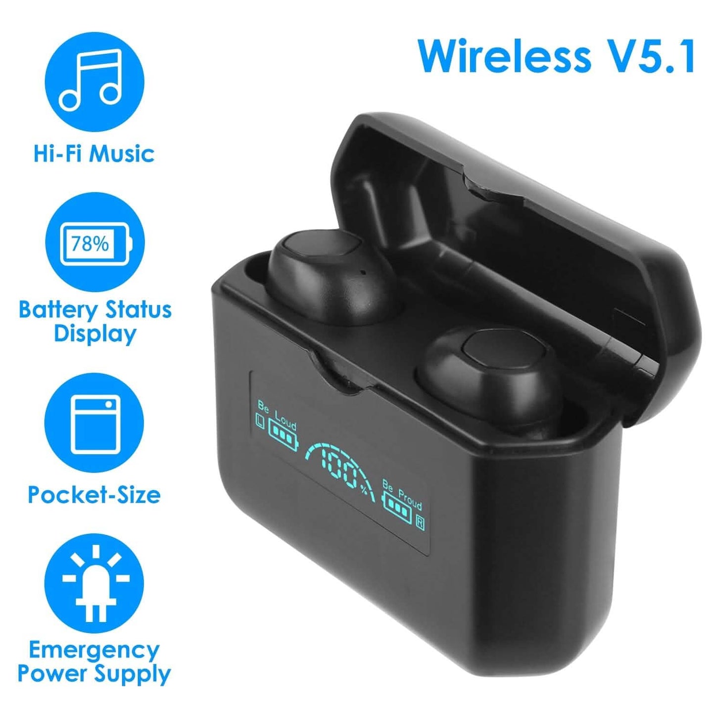 5.1 TWS Wireless Earphone with Charging Case IPX4 Waterproof Power Bank DailySale