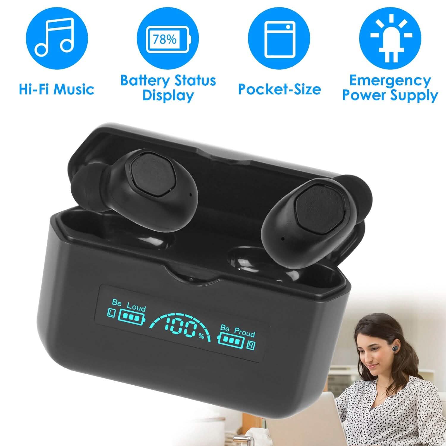 5.1 TWS Wireless Earphone with Charging Case IPX4 Waterproof Power Bank DailySale